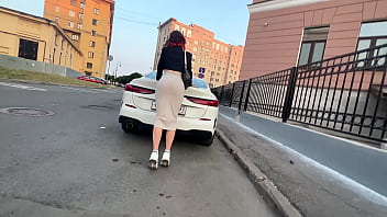 Leaked from the speed and sucked in the car and then in the cinema - public blowjob