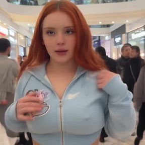 ahegao, titty drop, a young, redhead Caucasian, video created by AI