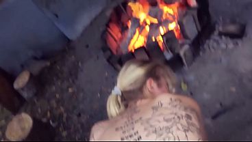 Crazy milf blonde gives a hot blowjob in public