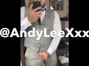 Straight hunk squirting big load in suit after friends wedding