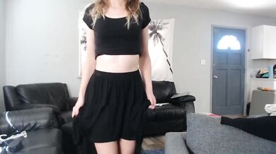 Blonde teen in leggings strips for her boyfriend fingers herself raw