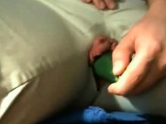 Huge Pussy Lips Masturbating with Zucchini at Home