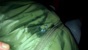 Outdoor Night Walking with Face Covered by Cum and Cum Tasting