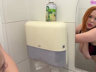 Risky sex in the toilet with a neighbor. Did we get caught?