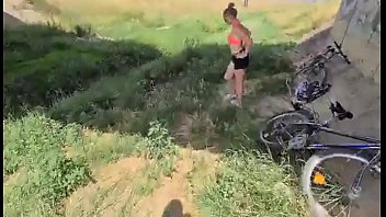 She sucks cock in public, fucks all the cum in her mouth.