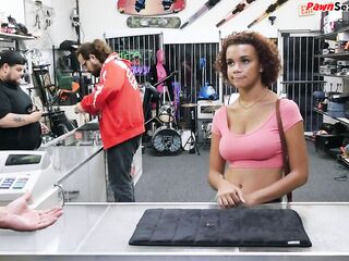 BANGBROS - Breasty black pawner sucking in advance of sex out the back of shop