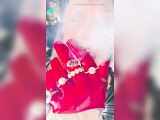 British Smoker Tina Snua Smokes A Cigarette In Short Leather Gloves & Rings - Smokin' Drifting OMI OME Gloved