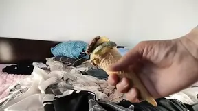 Latina MILF gives hot, messy blowjob while her sexy amateur wife tries on clothes