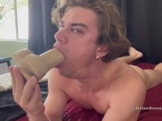 Dillon Roman deepthroats dildo and fucks pussy wide open