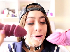 Pink pussy busty babe solo toy vibration during masturbation