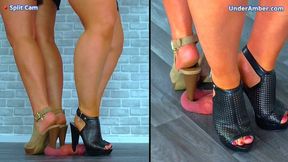 Puncturing Your Cock & Balls Under Our Platform Heels - 175 - Split Cam - Goddess Amber - Miss Lucy - Trample Trampling CBT Ballbusting Crush Crushing