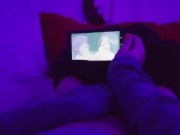 Redhead Girl masturbating watching lesbian Hentai uncensored when parents are in home