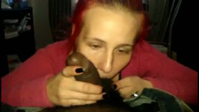 Red haired too pale nympho was blowing strong cock of my black friend