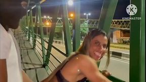 Married brunette's first public blowjob and fucked hard