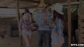 Naughty cowgirls share a dick