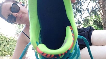 She loves the dirty socks and sweaty feet of this hot Italian MILF