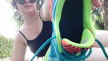 She loves the dirty socks and sweaty feet of this hot Italian MILF