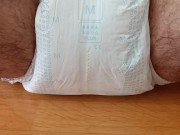 Desperate piss (and fart) in diaper - rubbing it afterwards