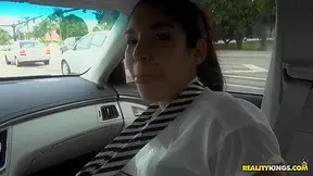 Alexis Perez is a sexy brunette slut and she is doing blowjob in car