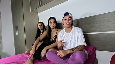 Com duas novatas na cama entrou a terceira e o camera aí virou orgia - Bibi Mendes - Cristal Ortega