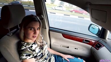 Sound controlled vibrator hums blonde babe in public