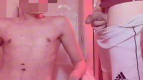 amateur boy lost a bet, gets naked in the bathtub and is pissed on by his flatmate (body and mouth) - and he can t hide that he likes it as his uncut cock gets hard in 1 min :)