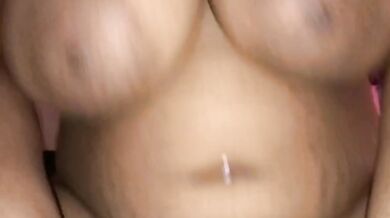 Lightskin big tit ebony riding POV creampie