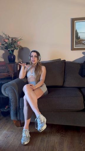 Beg to cum for my sweaty feet