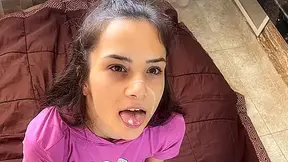 Skinny Brunette Dick Tugging And Face Cumming; Teen Amateur Handjob and Blowjob with Facial