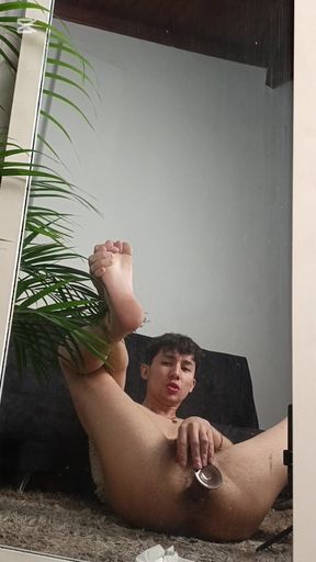 Twink Fucking His Ass with a Big Dildo and Jerking His Big Cock Until Cums