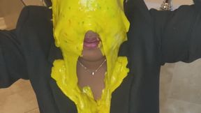 Masala gunges herself with some yellow cake batter in nothing but a Bra & Blazer