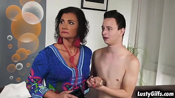 Lusty Grandma takes young Nikki Nutz's cock deep in her mature pussy