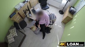 Beautiful blondie bent over and fucked hard in office