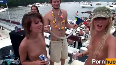 Lesbian party on a lake boat with bikini girls and exposed panties