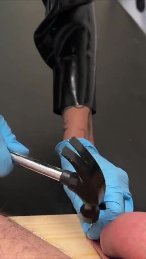 Hammering His Balls to the Wood Board, Fucking That Dick & Pissing on It (pov)