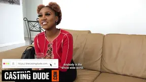 This teenage ebony babe with huge natural tits comes in for her first casting.
