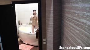 ”Hot teen showering in POV bath tub”