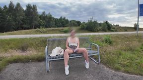 Nervous & Soaking Wet – Public Bench Orgasm with teenslave
