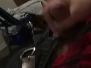 College bear tugs on cock in dorm room