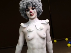 Sexy babe wears clown makeup and teases