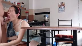 Stepson struts bare with stiff rod &mdash;  stepmom licks and fondles with her large hole