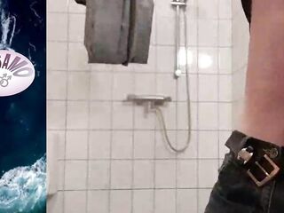 Close-up of MeMySelfAndMyOwn in the washroom stroking groaning till cuming as a quickie