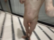 Risky public nudity and piss play on a cold night with tiny dick