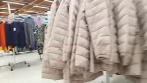 Diaper Girl gets wet in Pull Up while shopping outside