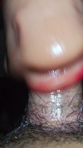 Epic blowjob and sloppy deepthroat with red lipstick until cum in mouth for 4 times