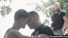 Married guy watches gay hunks fucking outdoor