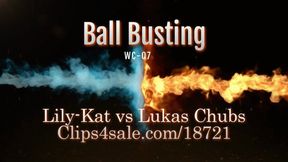 WC-07 Mistress Lily-Kat hitting Lukas' balls! BALLBUSTING