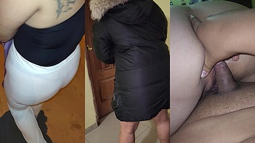 MADURA USANDO HILO ROJO EN LEGGINS TRANSPARENTES CAPTADA EN LA CALLE