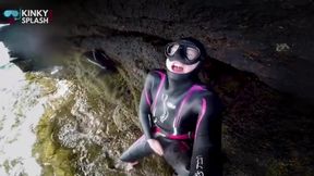 Neoprene Wetsuit &amp; Dive Mask Masturbation by the Sea