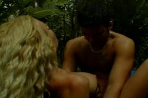 Sexy blonde chick rides dick in nature